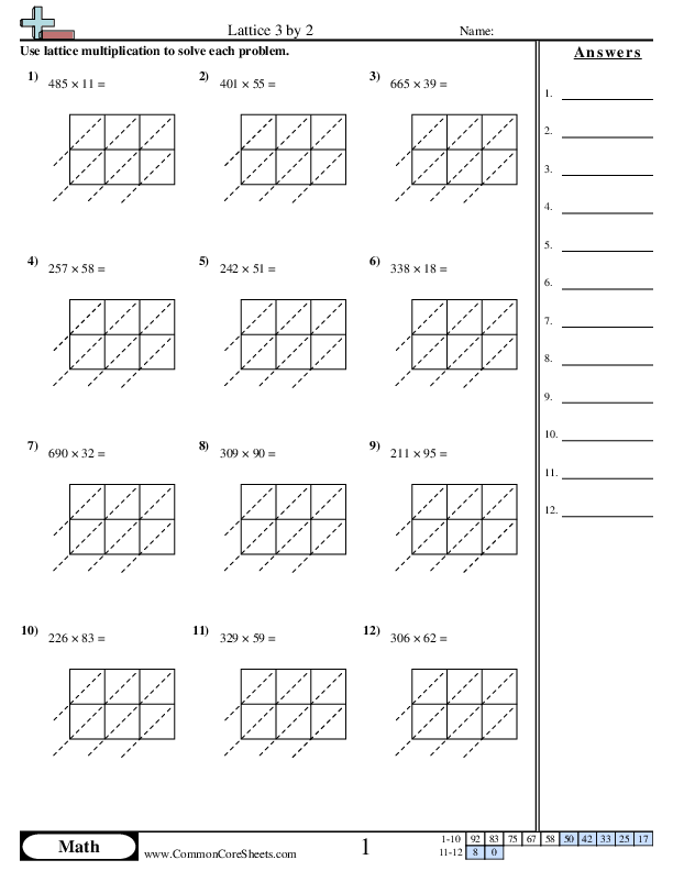 Multiplication Worksheets - 3 Digit × 2 Digit worksheet
